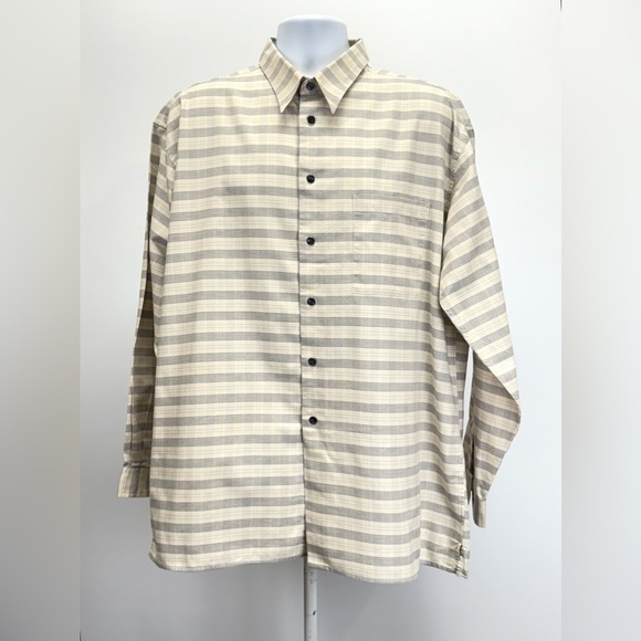 METAPHOR Men’s beige and gray plaid long sleeve button shirt size XL - Picture 1 of 12